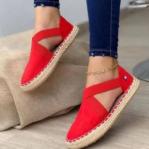 Shirem Flat Straw Braid Elastic Strap Casual Shoes