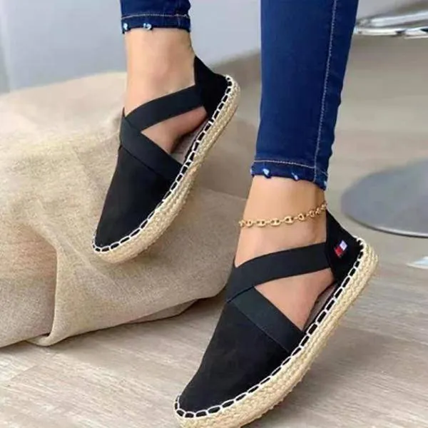 Shirem Flat Straw Braid Elastic Strap Casual Shoes