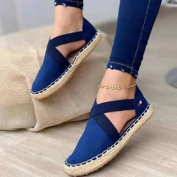 Shirem Flat Straw Braid Elastic Strap Casual Shoes