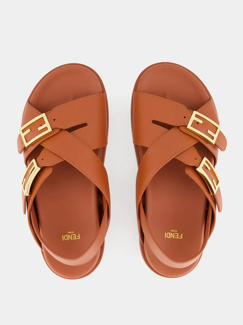 Sienna Brown Leather Slides with FF Buckles