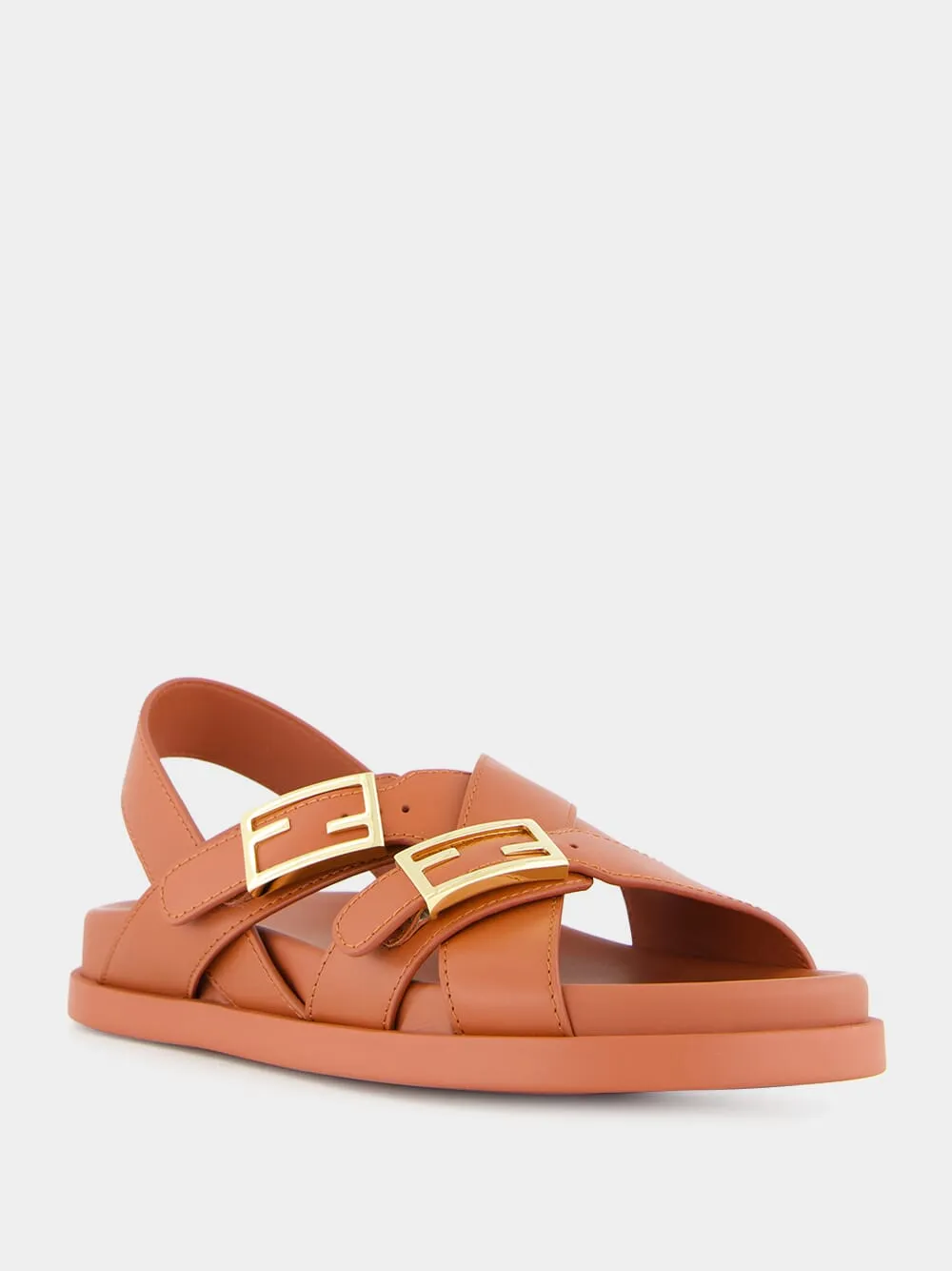 Sienna Brown Leather Slides with FF Buckles