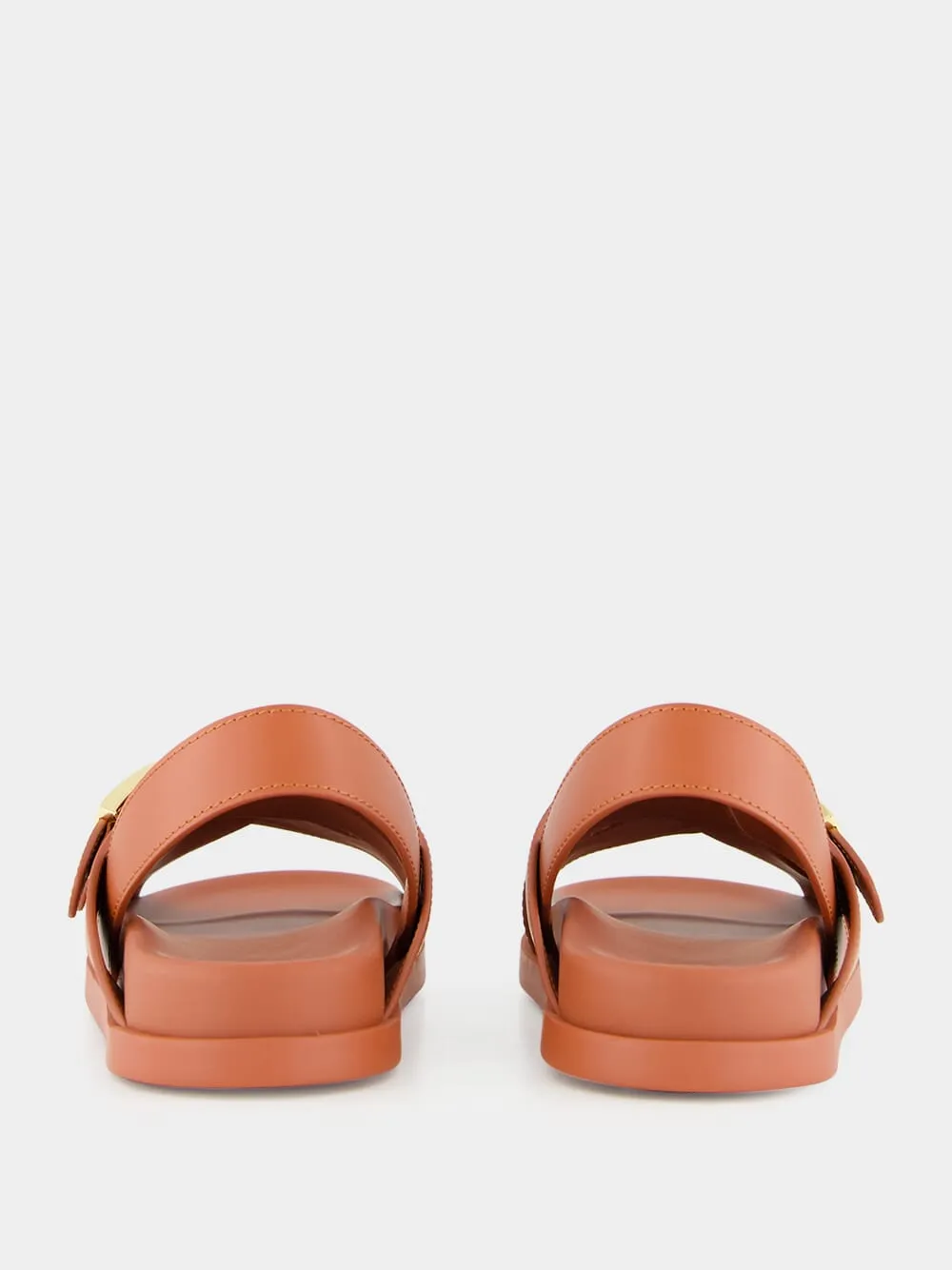 Sienna Brown Leather Slides with FF Buckles