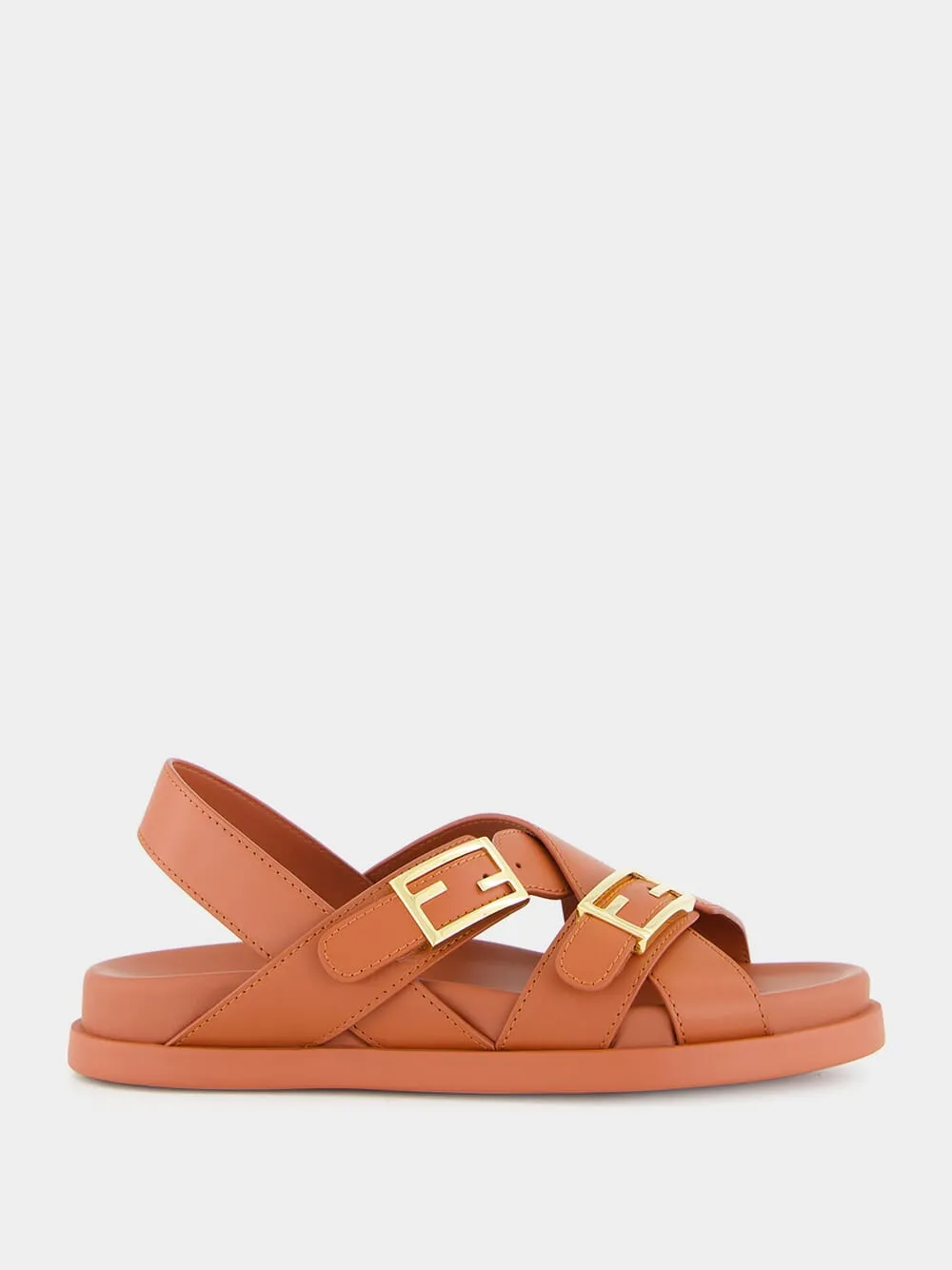 Sienna Brown Leather Slides with FF Buckles