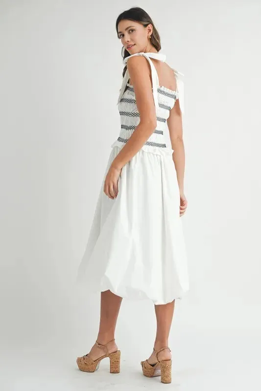 Smocked Bodice Bubble Midi Dress