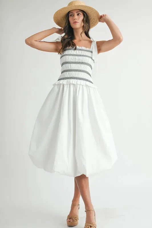 Smocked Bodice Bubble Midi Dress