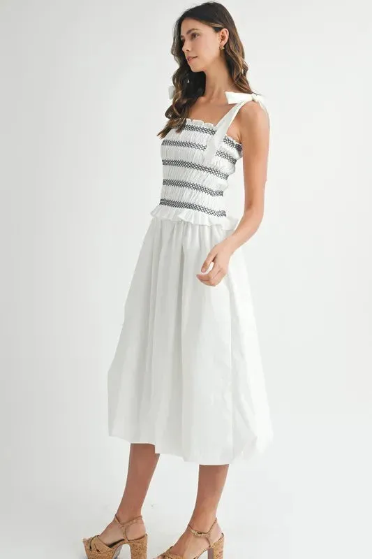 Smocked Bodice Bubble Midi Dress