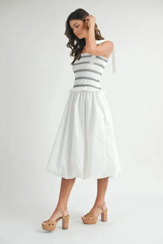 Smocked Bodice Bubble Midi Dress
