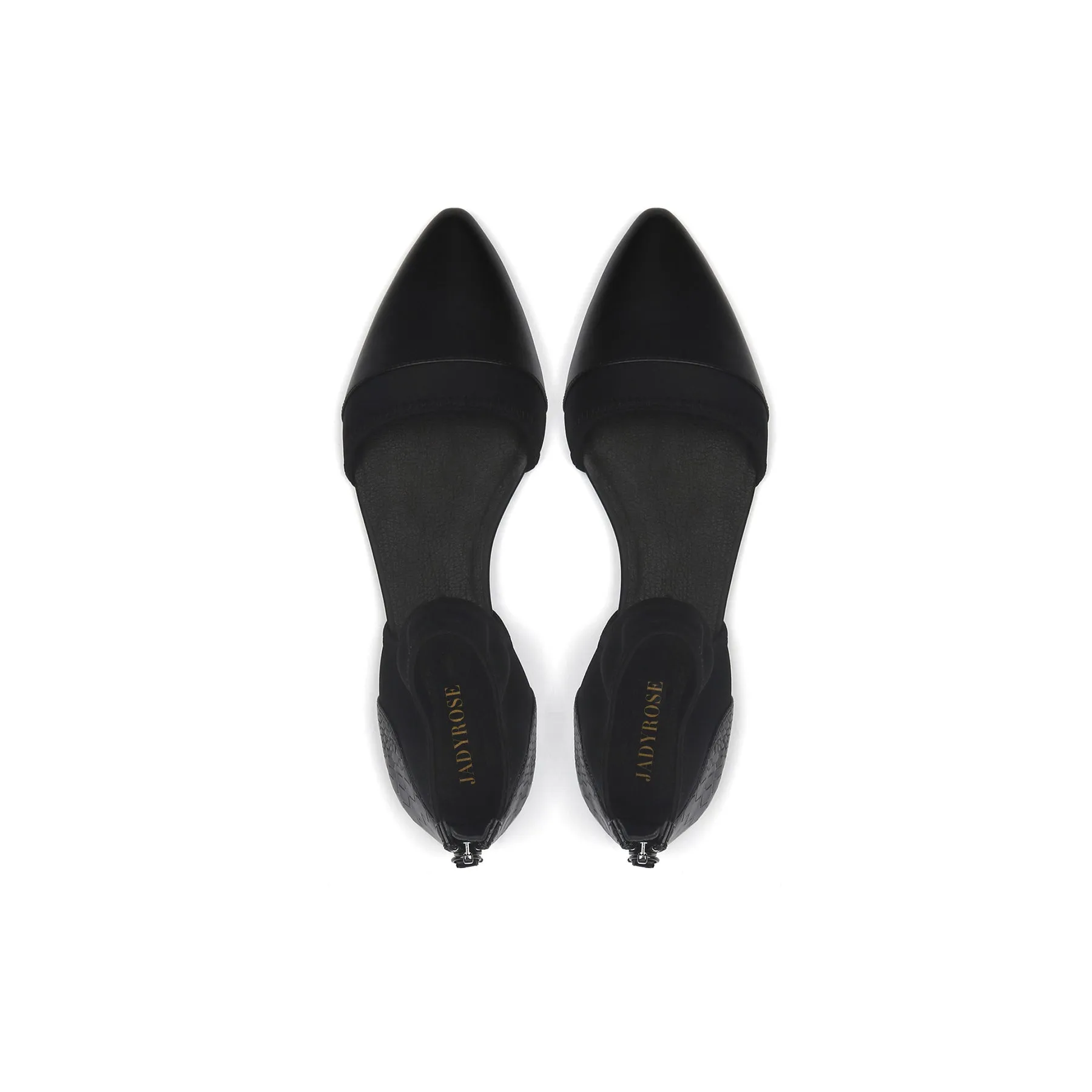 Snake Embossed Pointed Leather Flat - Black