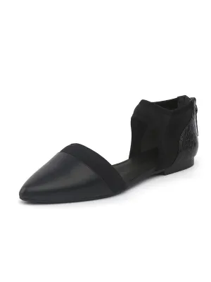 Snake Embossed Pointed Leather Flat - Black