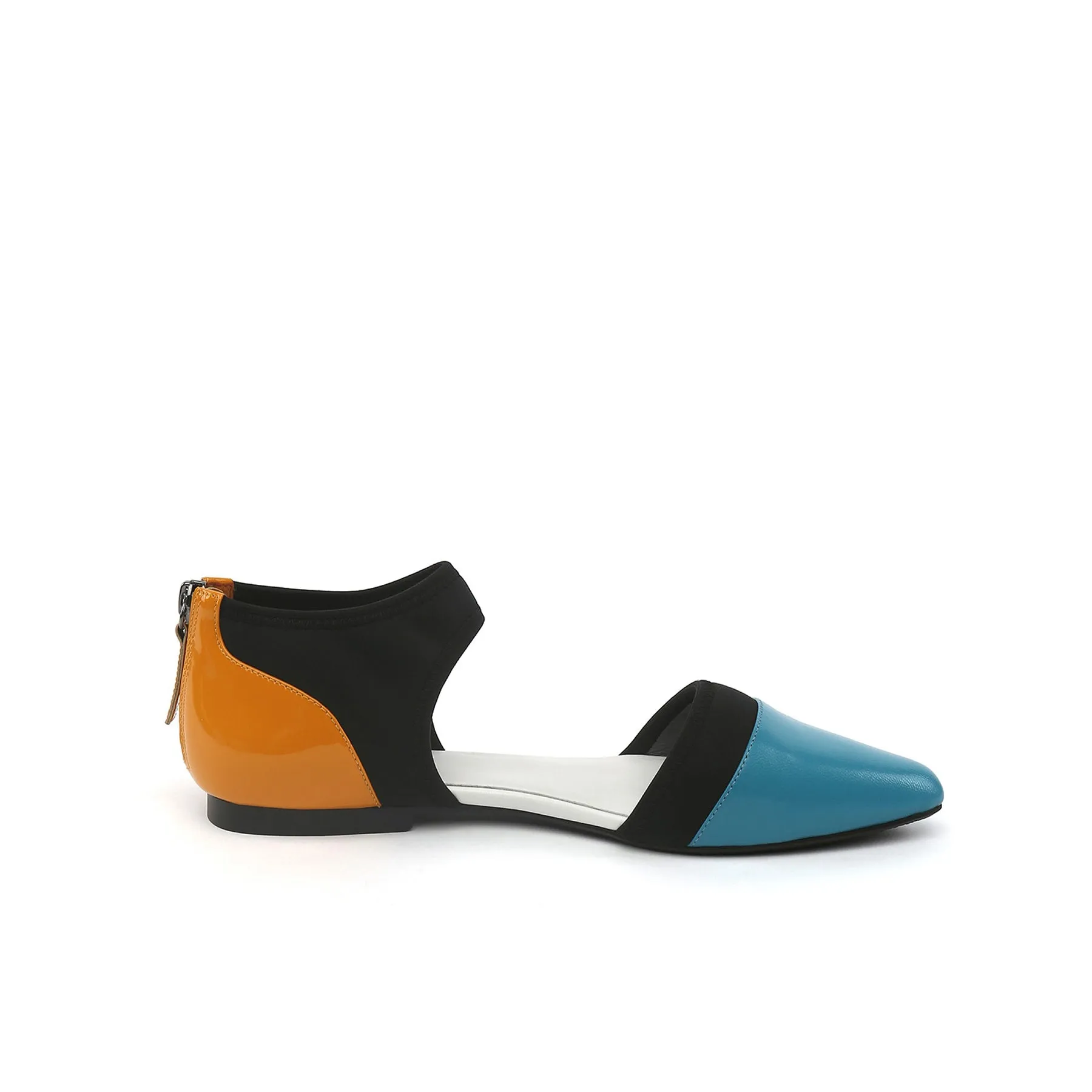 Snake Embossed Pointed Leather Flat - Teal