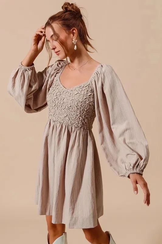 SO ME Textured Woven Smocked Dress