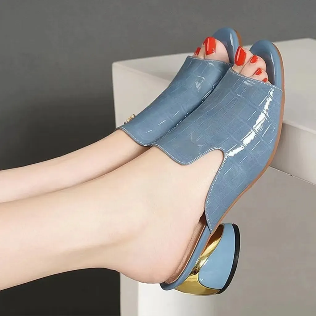 Soft Leather Women Shoes Red Sexy  Female Flipflop Slippers Summer Fashion Heels Slides