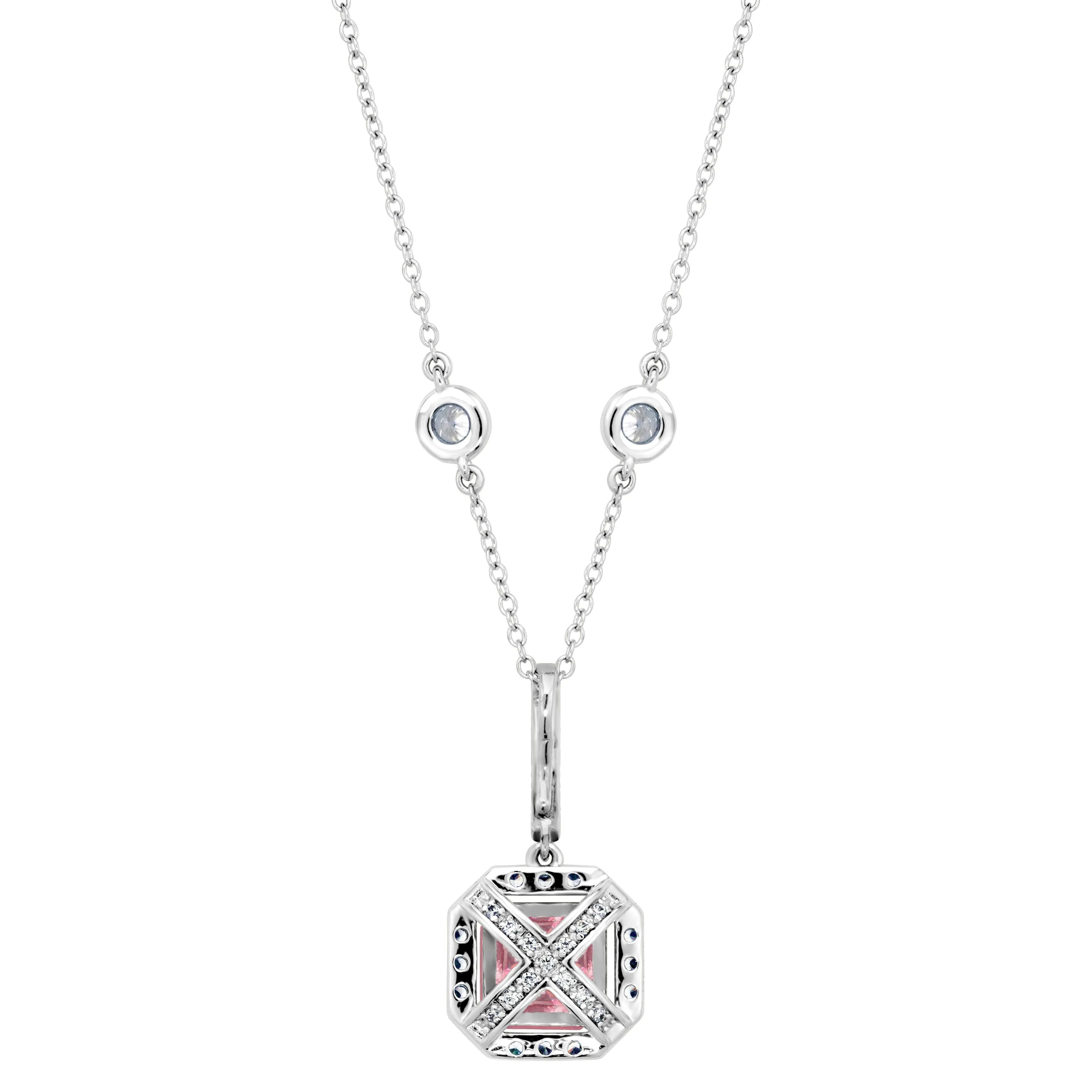 Sterling  Fancy Light Pink Asscher Cut Pendant on 18" Regal Short Floating Chain (Pendant & Chain Sold Together. Pendant is Removable from Chain).