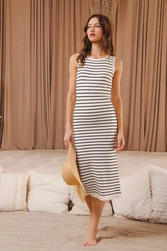 Stripe Sleeveless Sweater Knit Dress