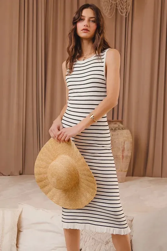 Stripe Sleeveless Sweater Knit Dress
