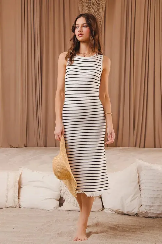 Stripe Sleeveless Sweater Knit Dress