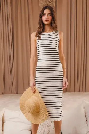 Stripe Sleeveless Sweater Knit Dress