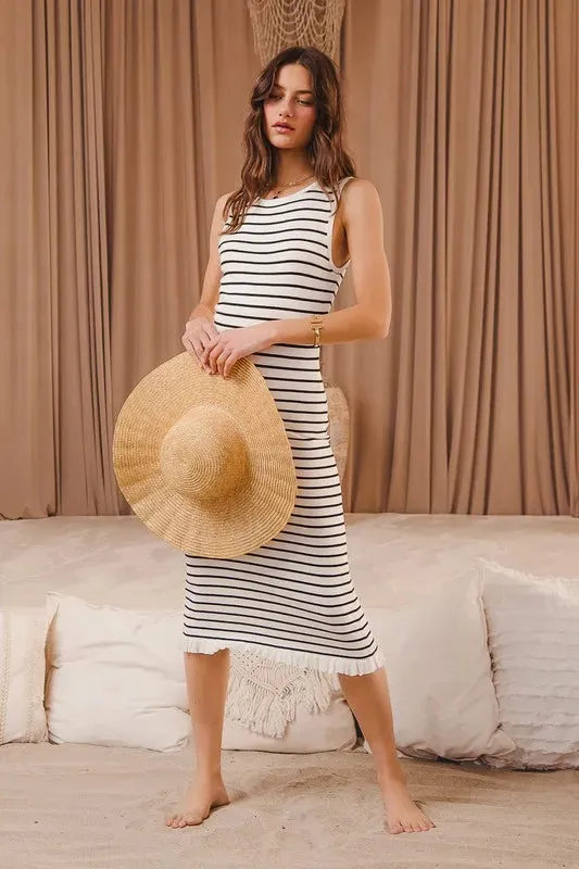Stripe Sleeveless Sweater Knit Dress