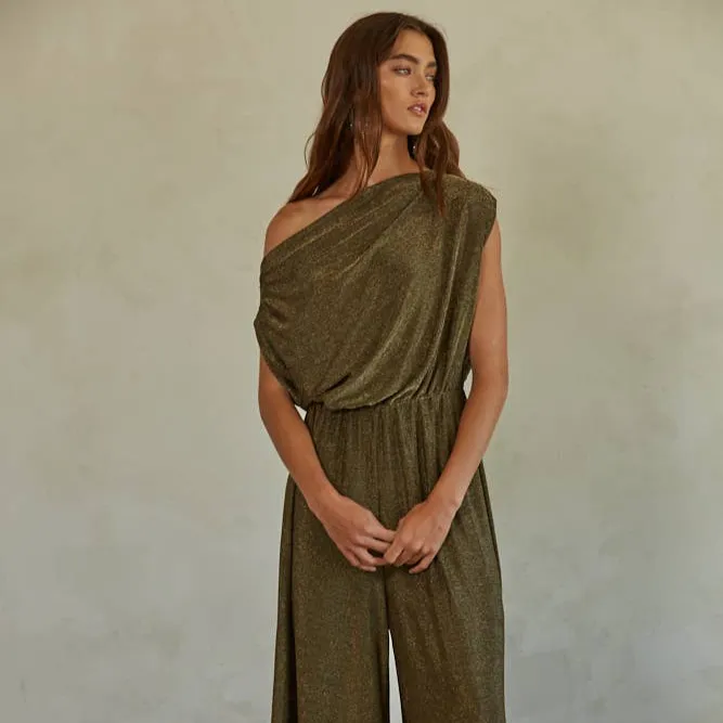 The Gwen Jumpsuit in Gold Black [Sizes S-L]