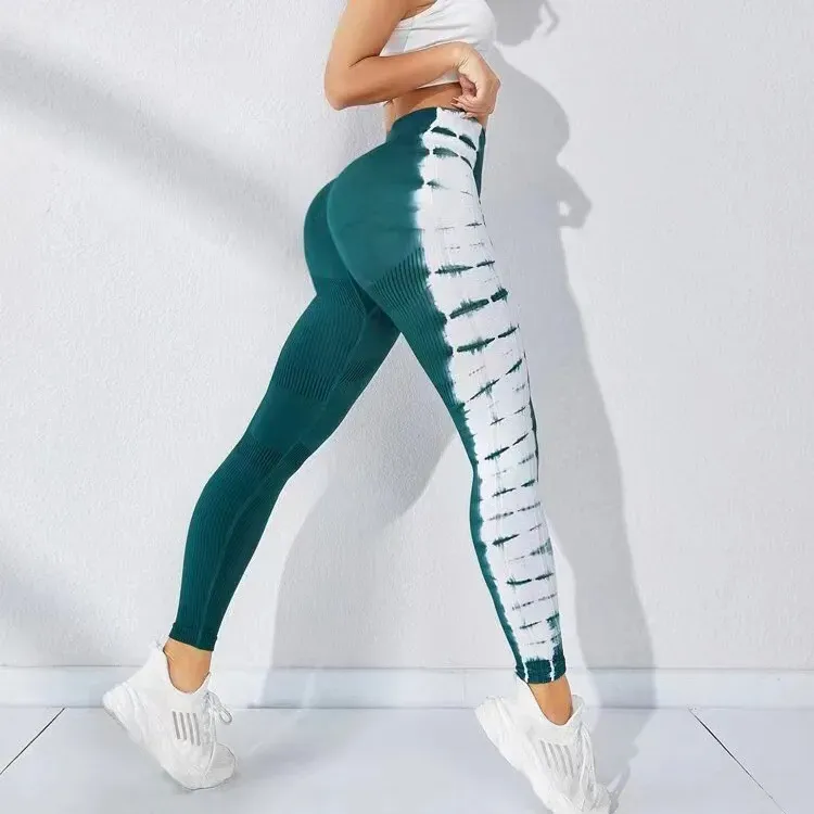 TidalWave High-Waist Ribbed Tie-Dye Seamless Leggings