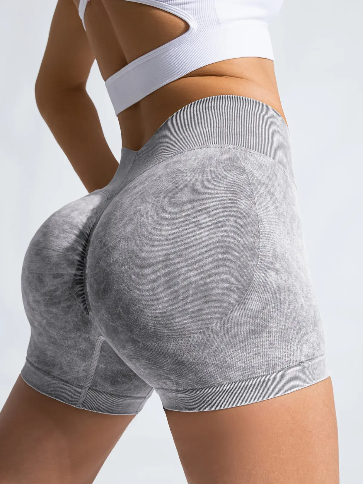 Unspoken High-Rise Seamless Scrunch Butt Acid Wash Biker Shorts