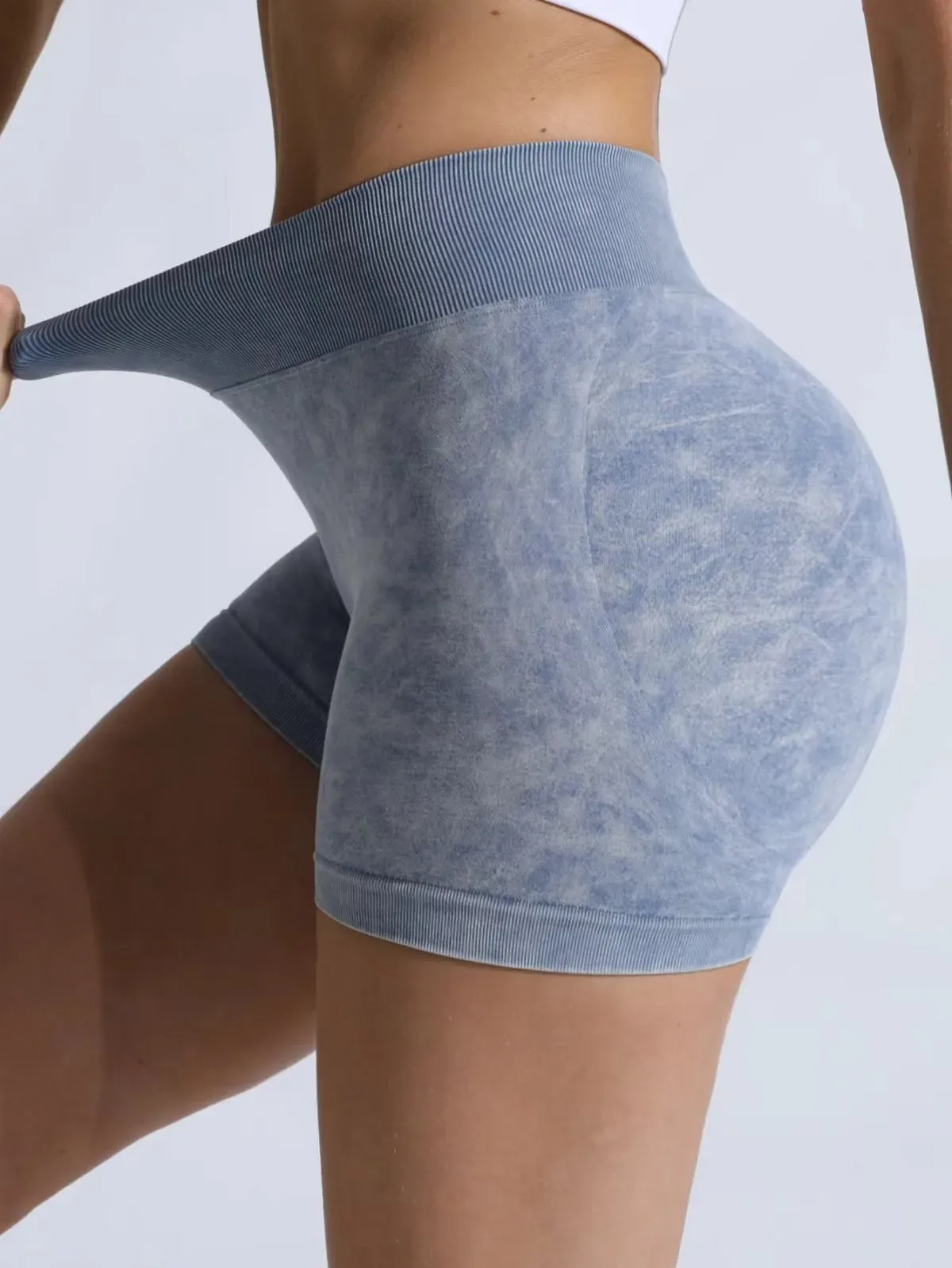 Unspoken High-Rise Seamless Scrunch Butt Acid Wash Biker Shorts