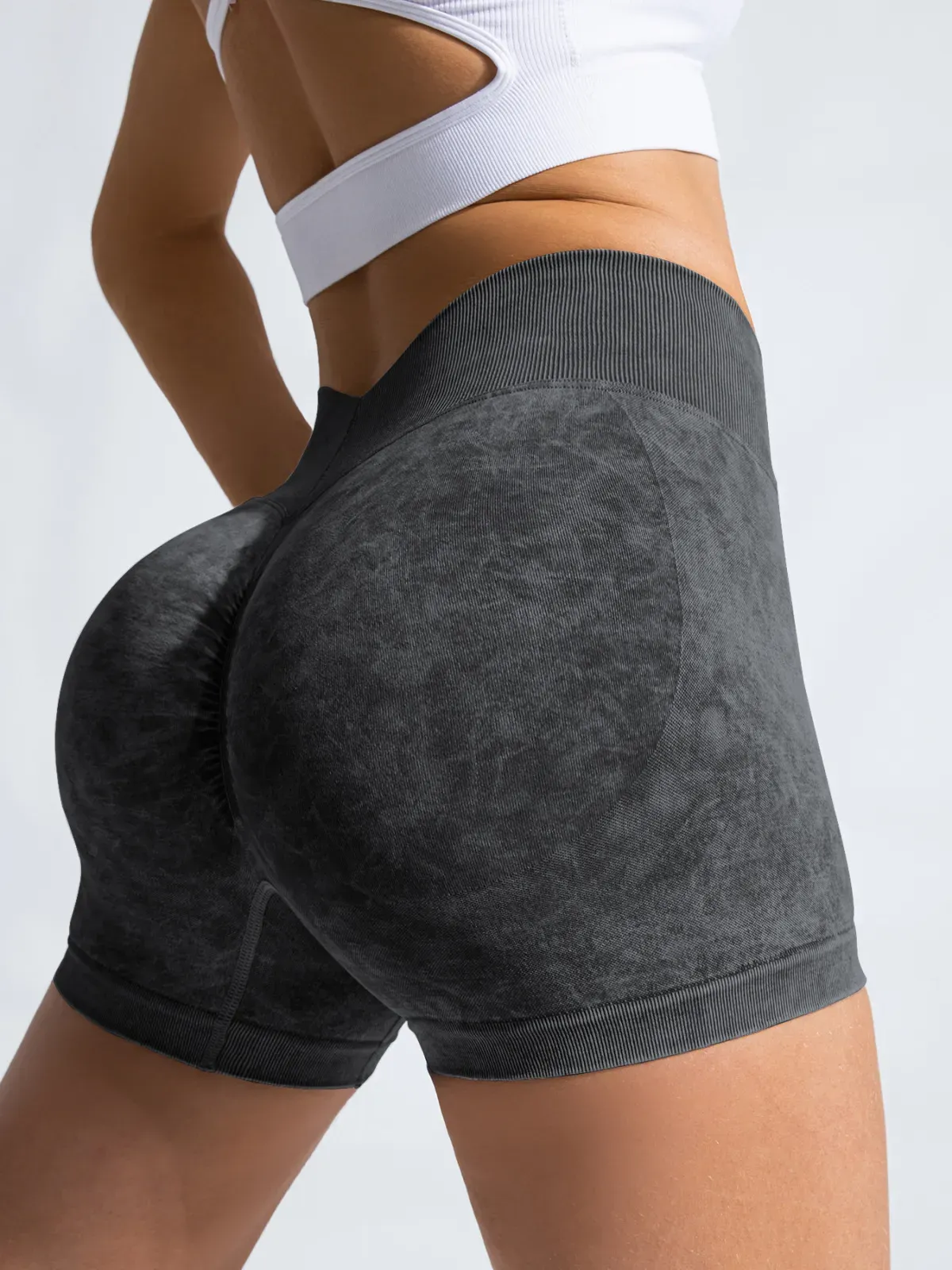 Unspoken High-Rise Seamless Scrunch Butt Acid Wash Biker Shorts