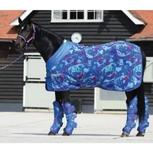Weatherbeeta Wide Tab Long Travel Boots Blue Graffiti