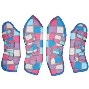 Weatherbeeta Wide Tab Long Travel Boots Charcoal Blue Square Print