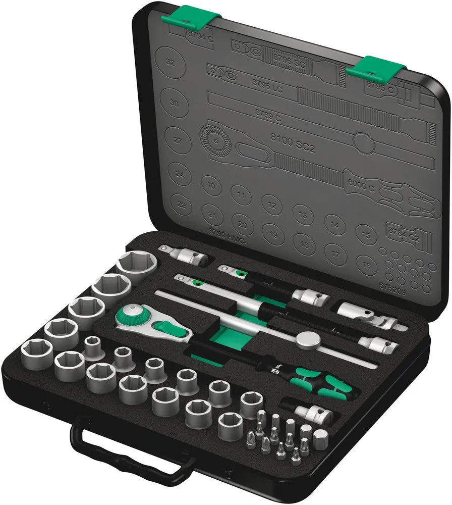 Wera 05003645001 8100 SC 2 Zyklop Speed Ratchet Set, 1/2" drive, metric, 37 pieces