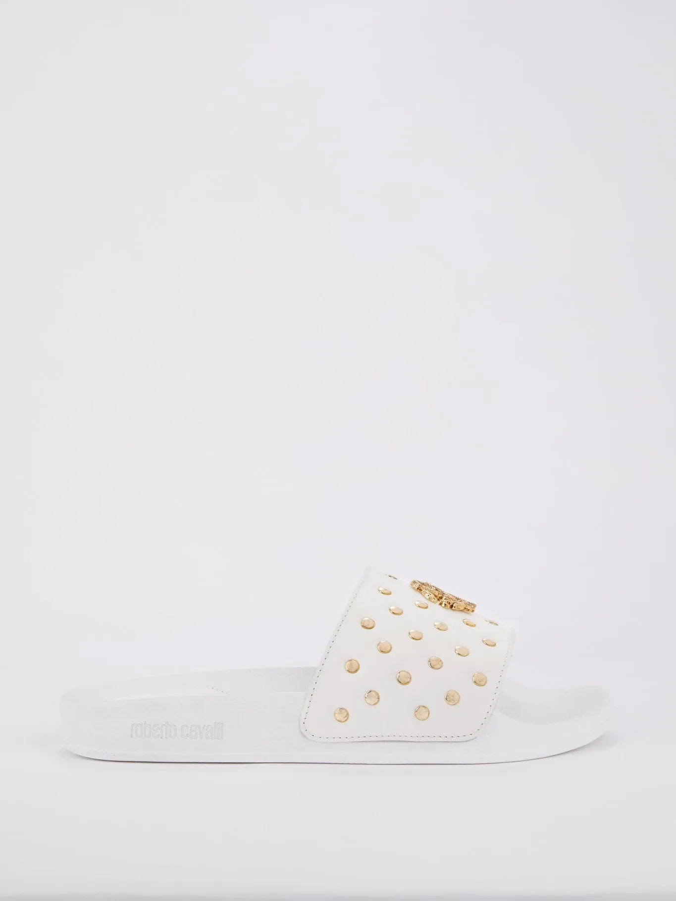 White Snake Monogram Studded Slides