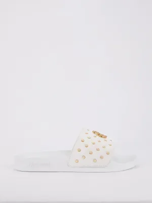 White Snake Monogram Studded Slides