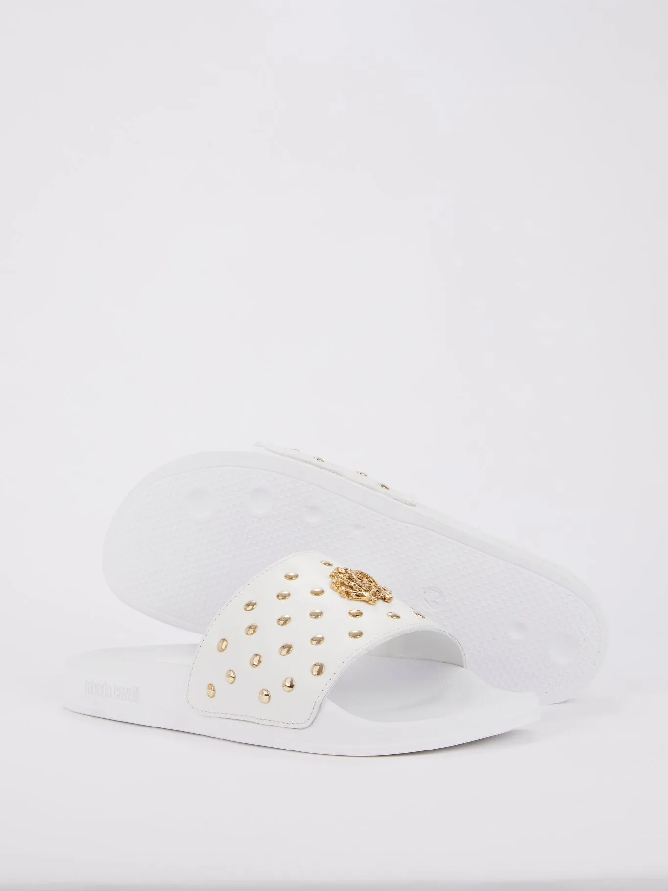 White Snake Monogram Studded Slides