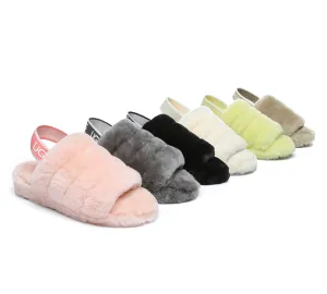 Women Fluffy Slide Sheepskin Wool Nonslip Sandals Puffy