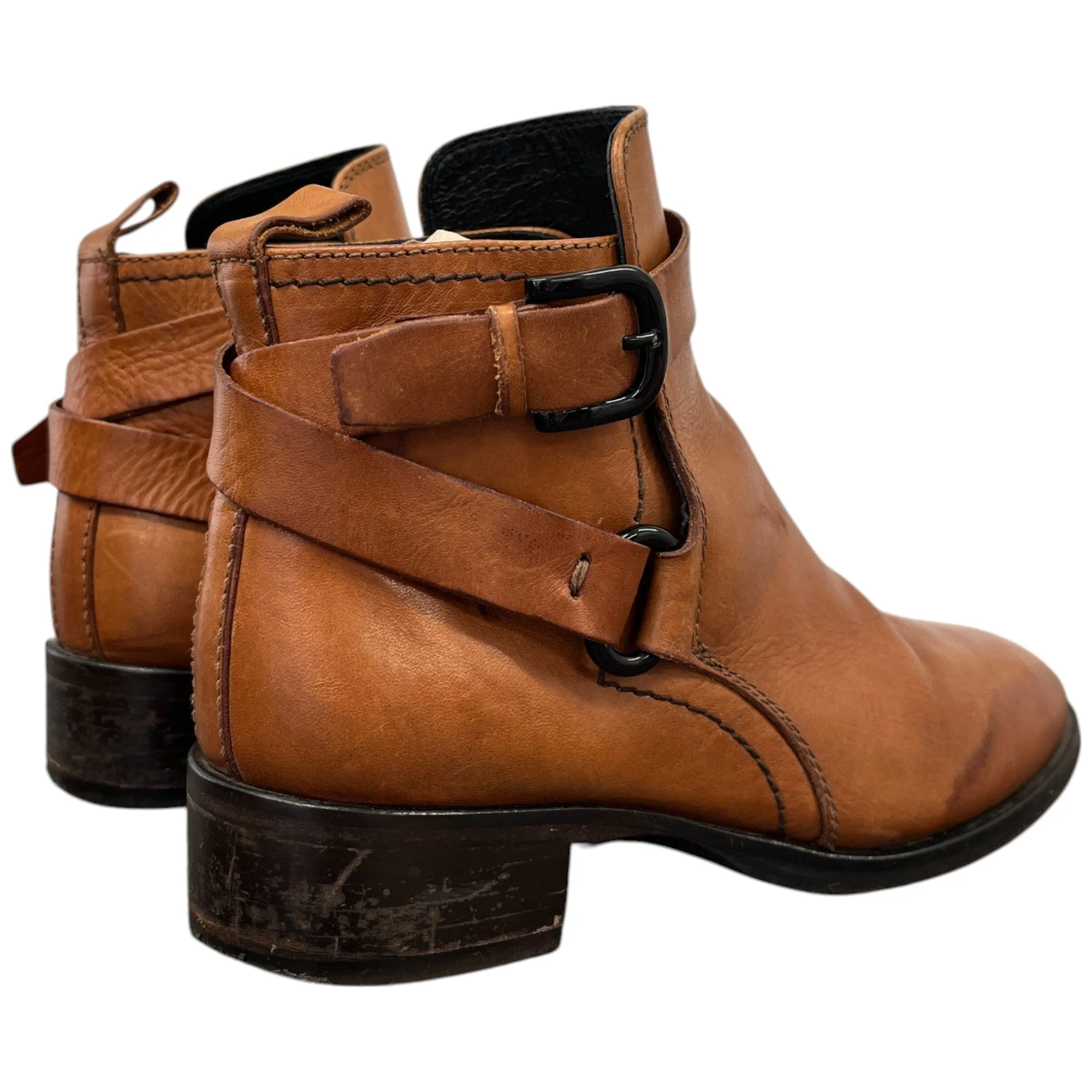 Women's Buckle Detail Leather Ankle Boots Brown Size EU 39 / UK 6