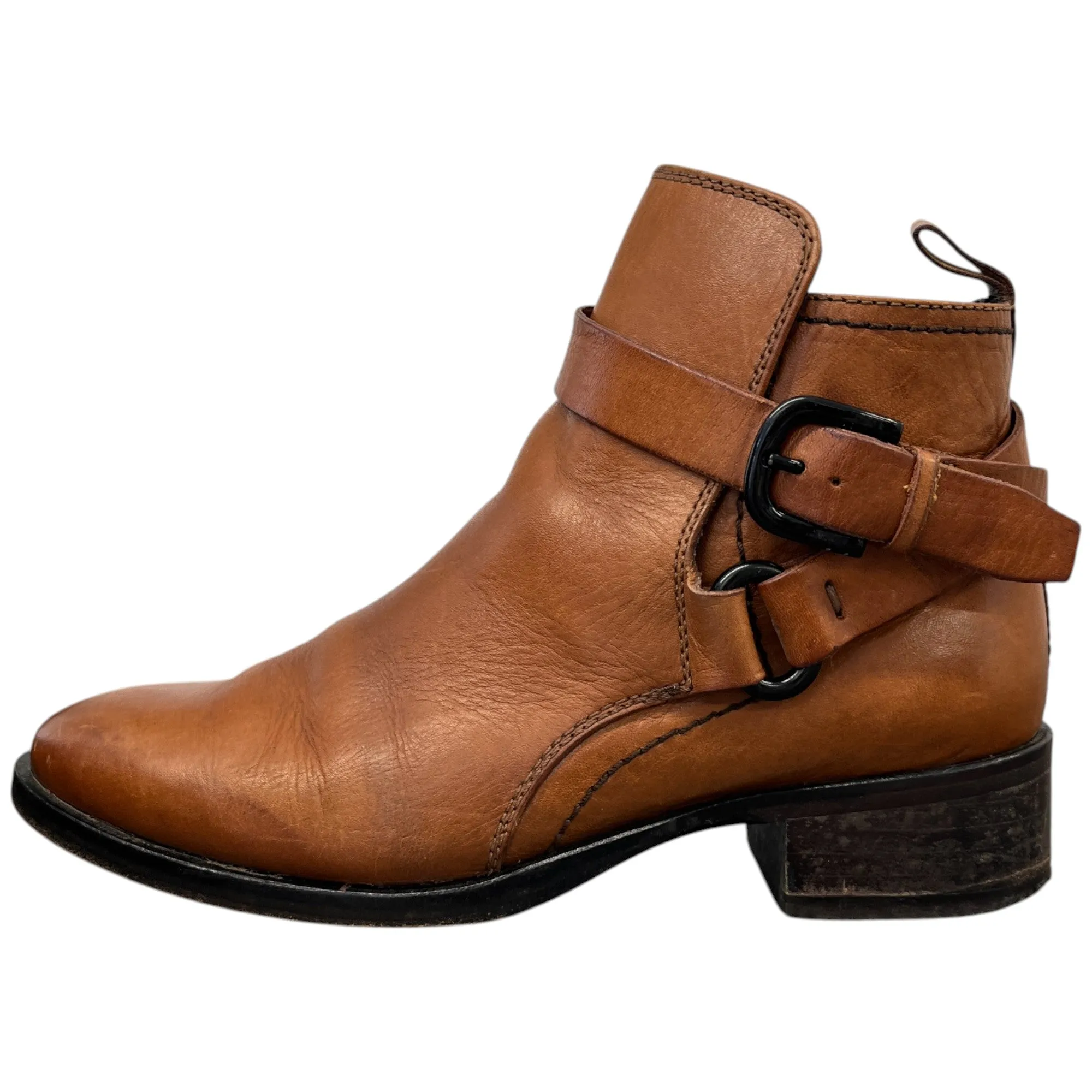 Women's Buckle Detail Leather Ankle Boots Brown Size EU 39 / UK 6