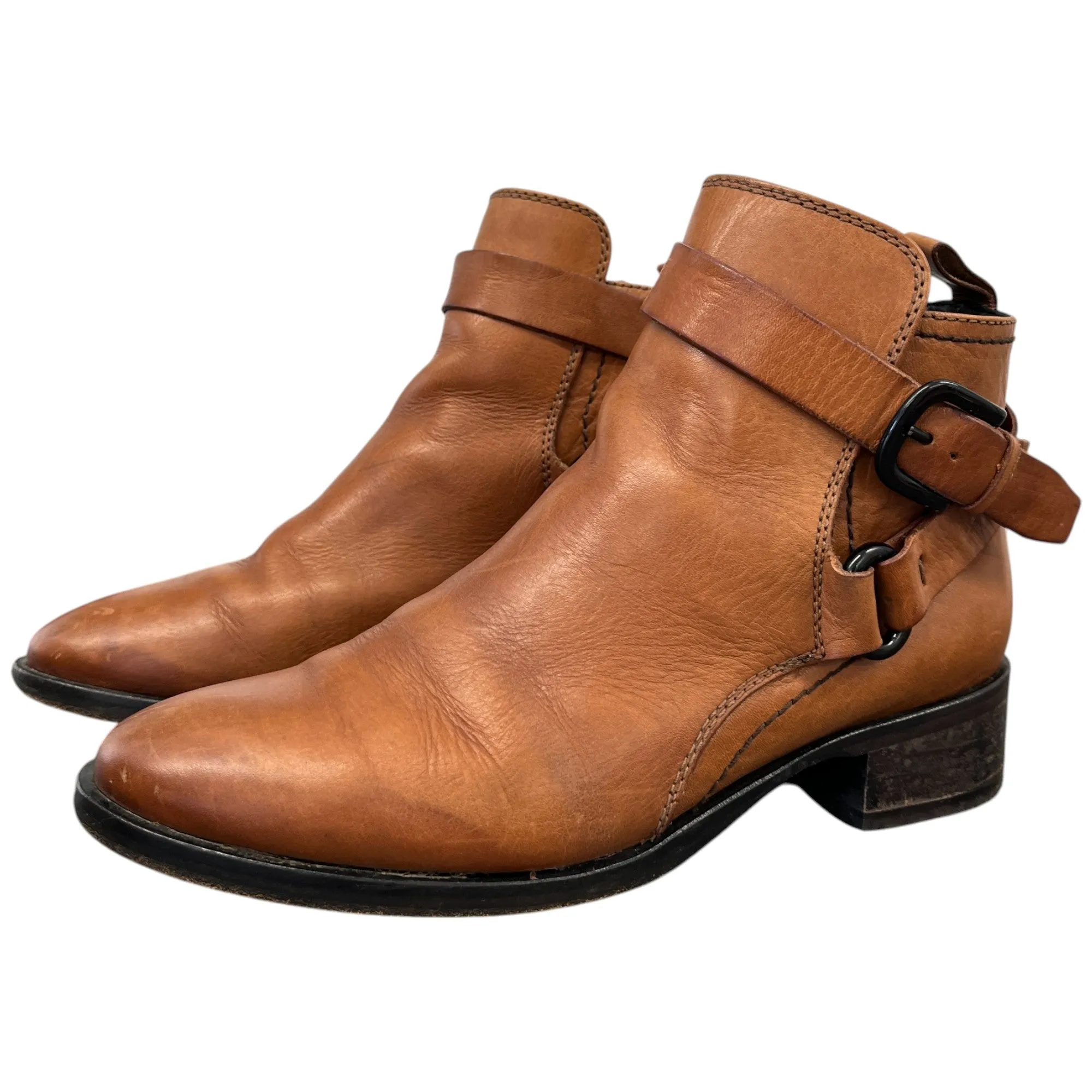 Women's Buckle Detail Leather Ankle Boots Brown Size EU 39 / UK 6