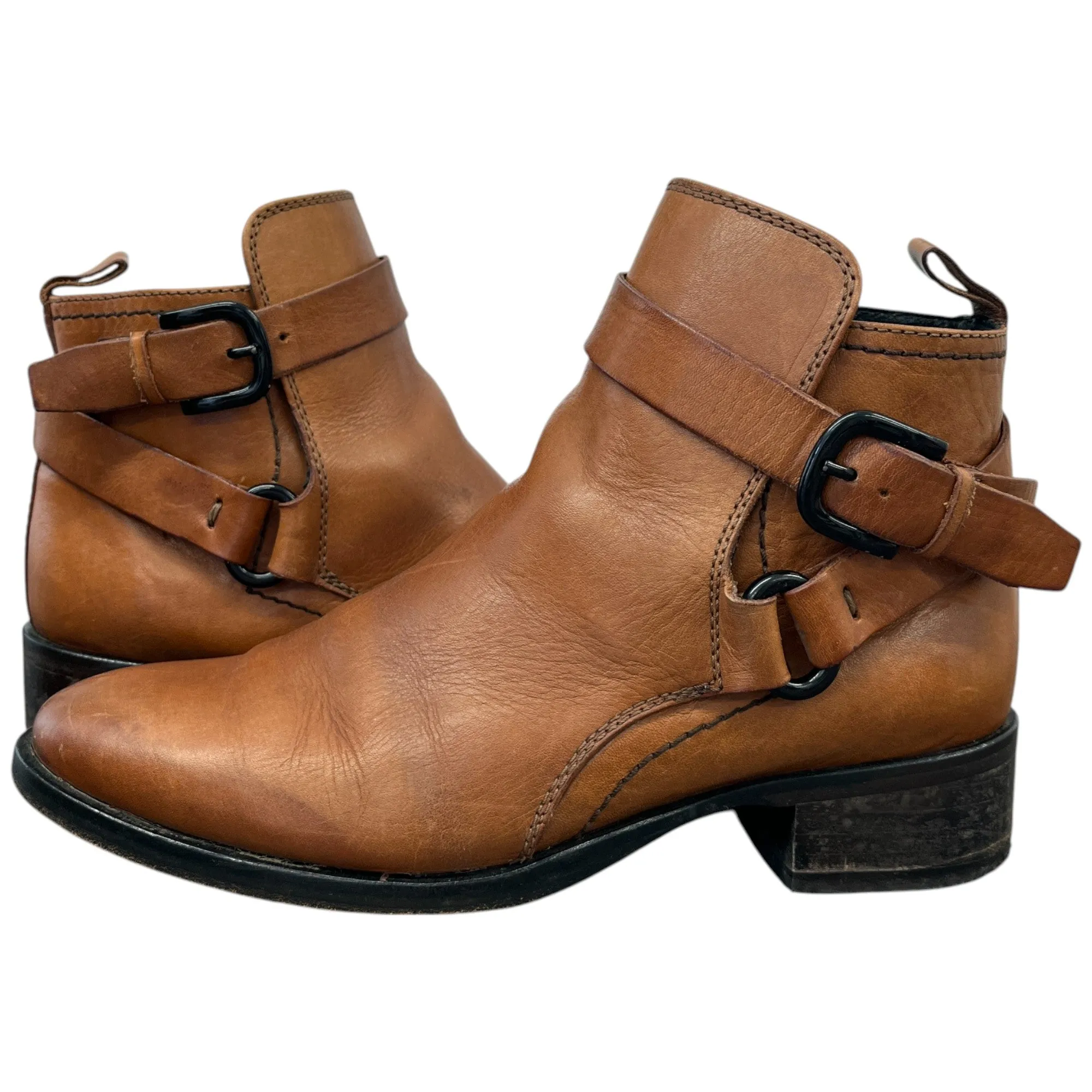 Women's Buckle Detail Leather Ankle Boots Brown Size EU 39 / UK 6