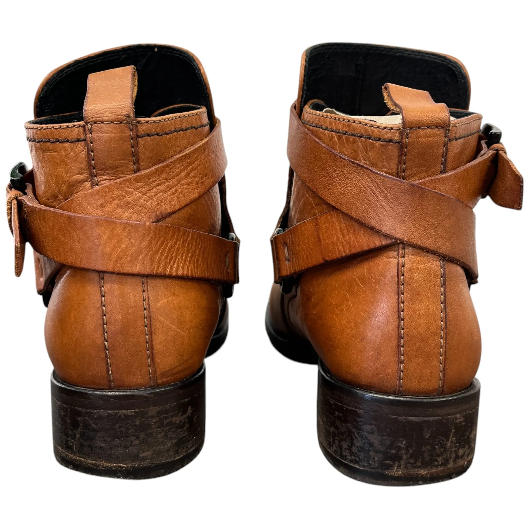 Women's Buckle Detail Leather Ankle Boots Brown Size EU 39 / UK 6