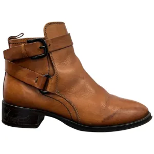 Women's Buckle Detail Leather Ankle Boots Brown Size EU 39 / UK 6