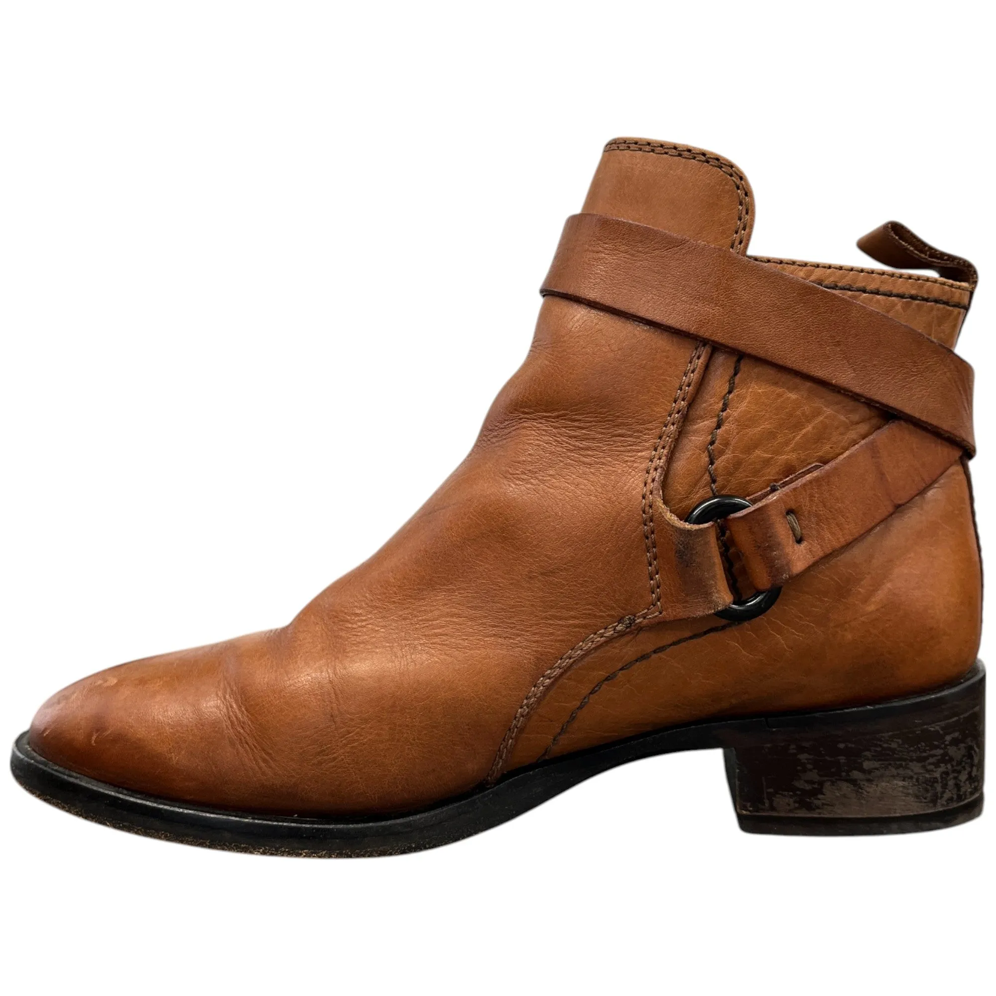 Women's Buckle Detail Leather Ankle Boots Brown Size EU 39 / UK 6