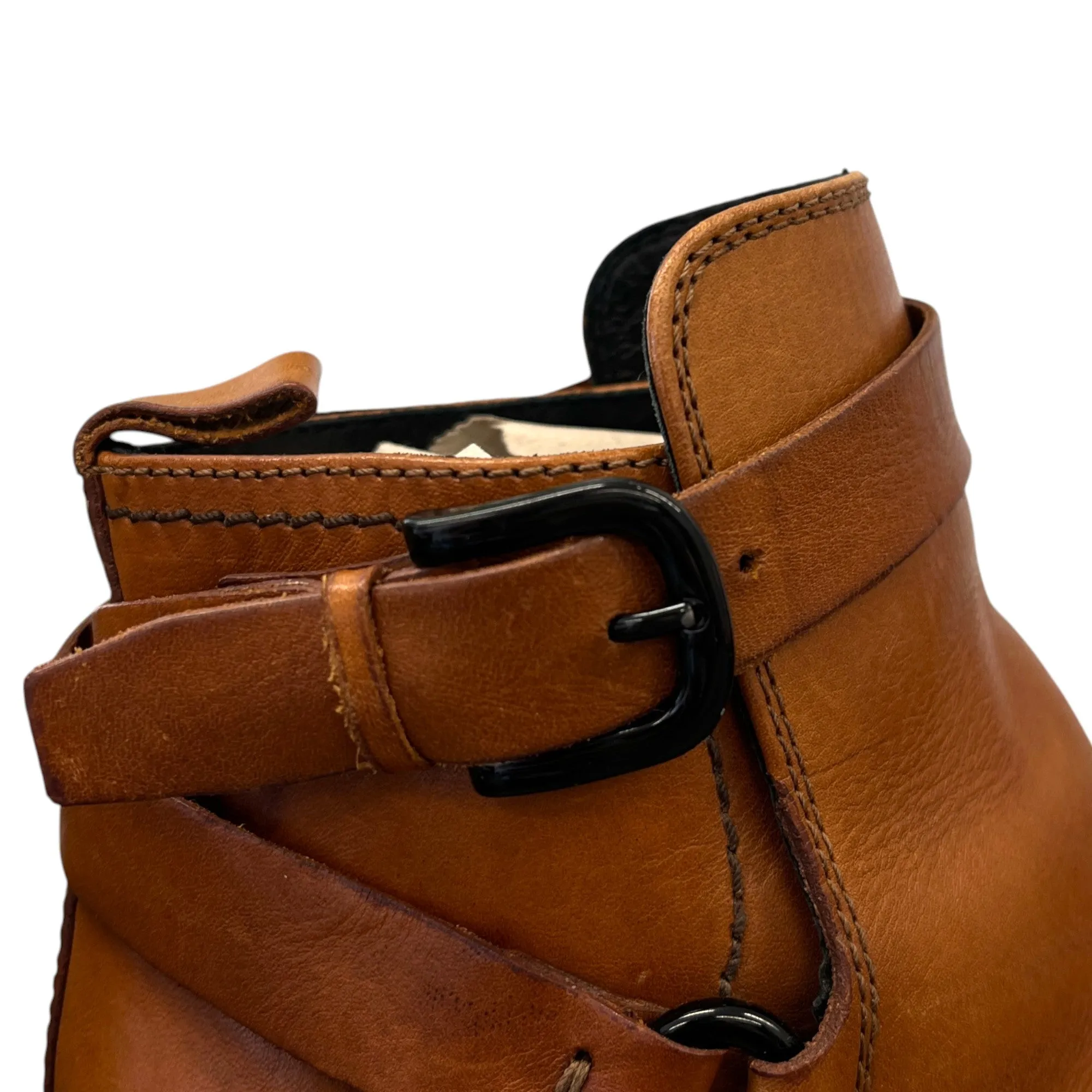 Women's Buckle Detail Leather Ankle Boots Brown Size EU 39 / UK 6