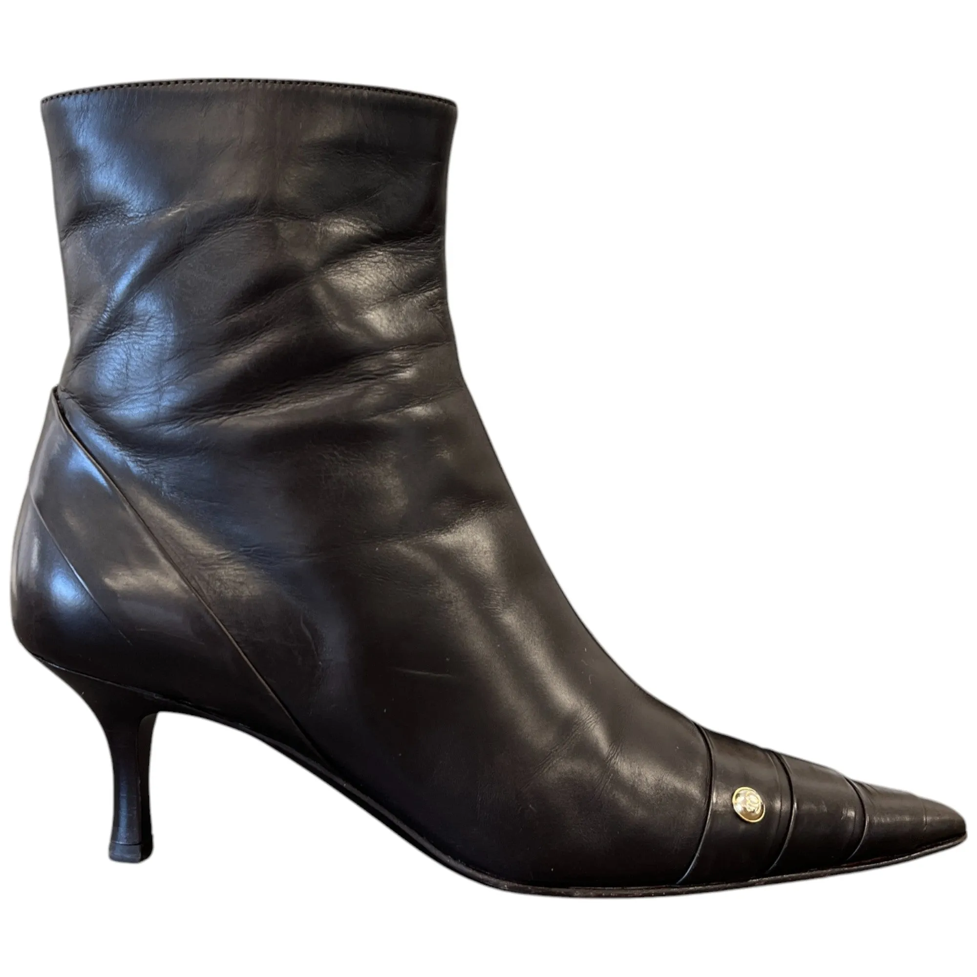 Women's Pointed Toe Logo Ankle Boots Brown Size EU 36 / UK 3