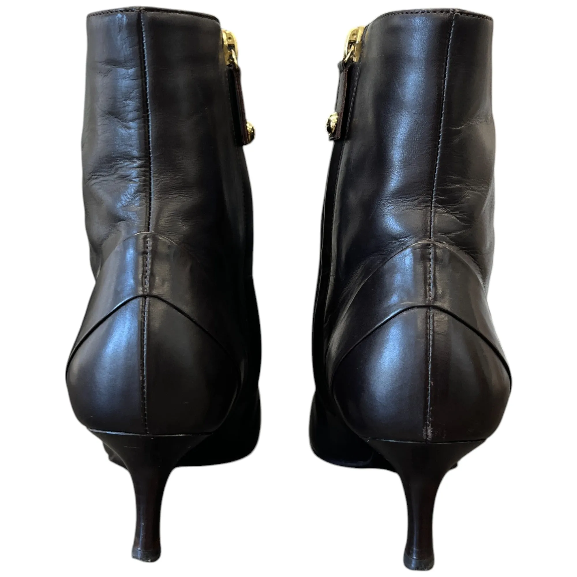 Women's Pointed Toe Logo Ankle Boots Brown Size EU 36 / UK 3