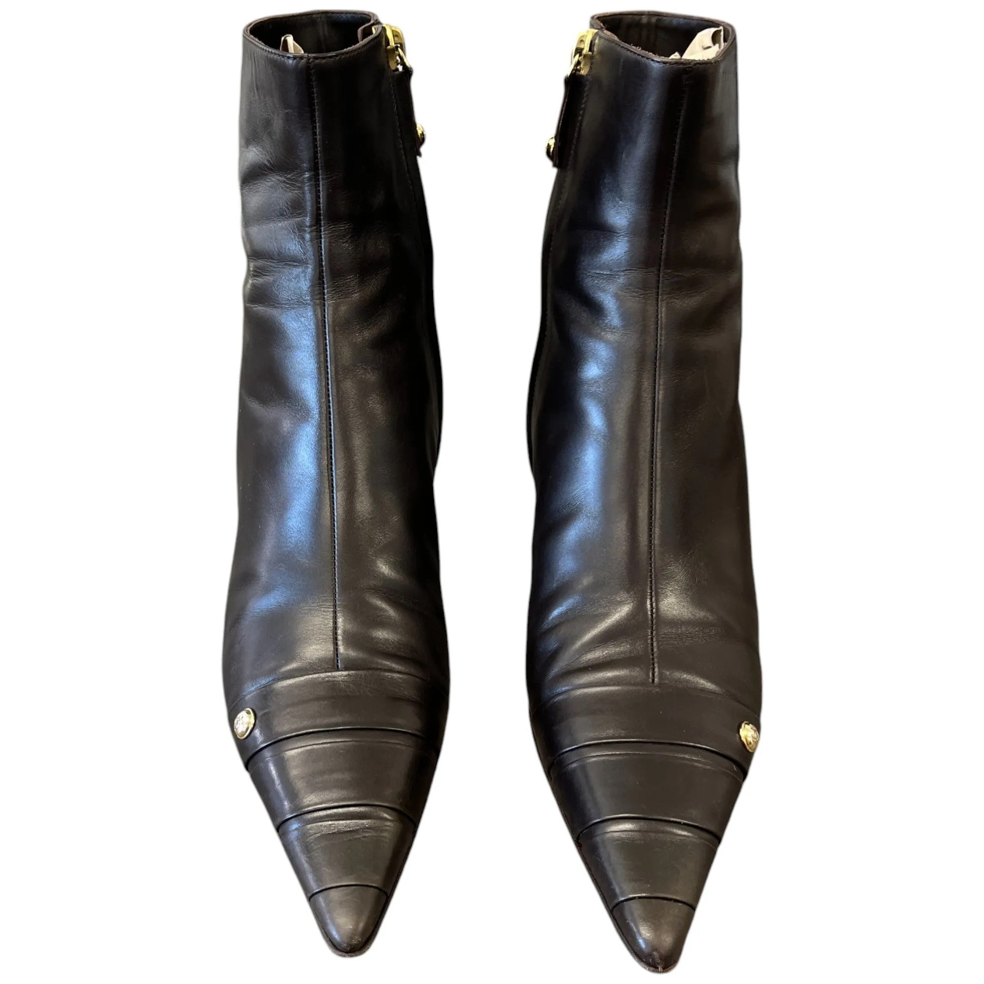 Women's Pointed Toe Logo Ankle Boots Brown Size EU 36 / UK 3
