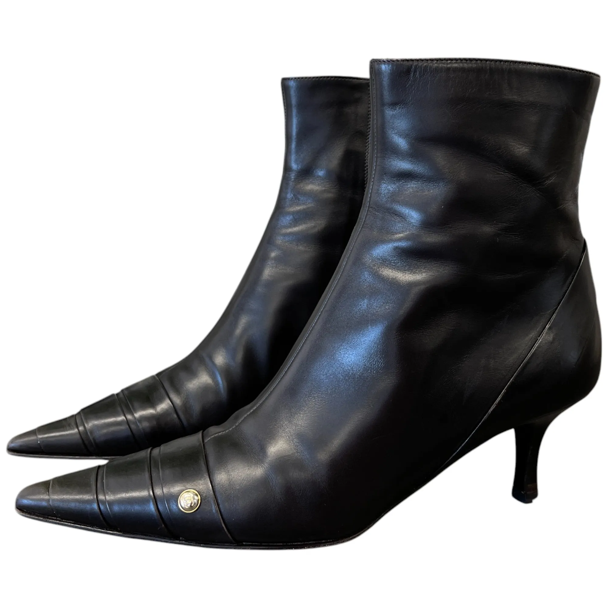 Women's Pointed Toe Logo Ankle Boots Brown Size EU 36 / UK 3