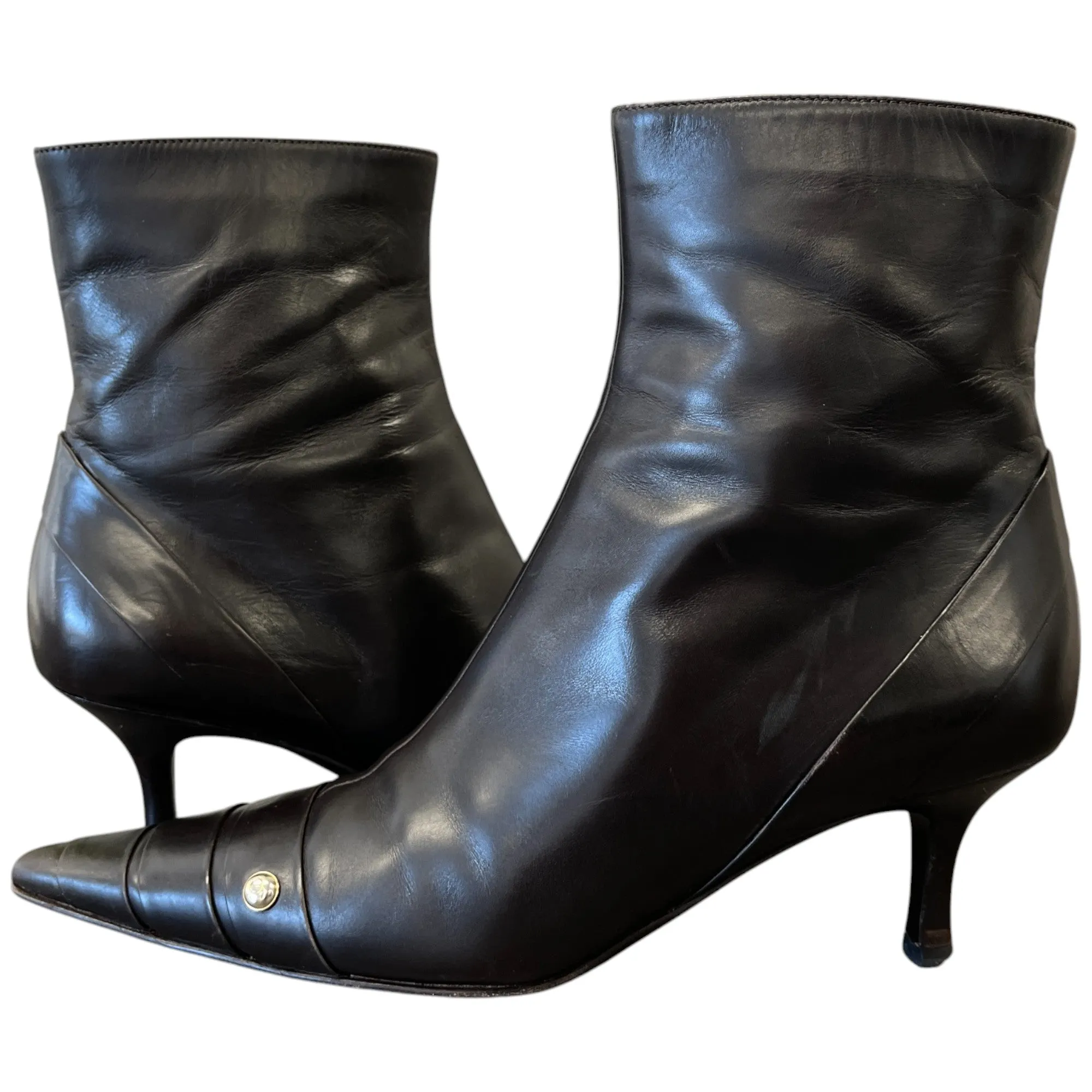 Women's Pointed Toe Logo Ankle Boots Brown Size EU 36 / UK 3