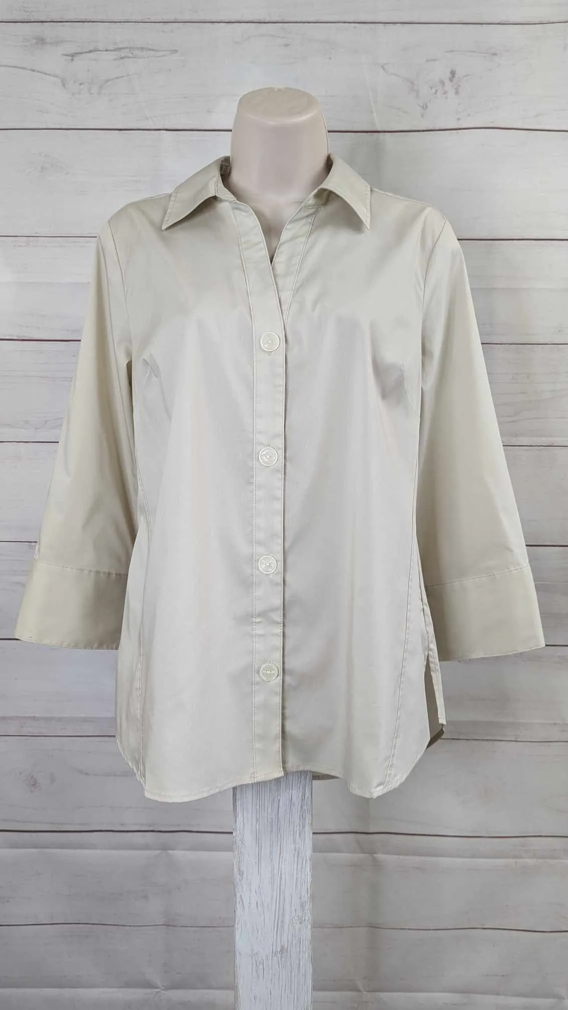 XLARGE KHAKI A596282 Denim & Co. Coolmax Cotton Shirt