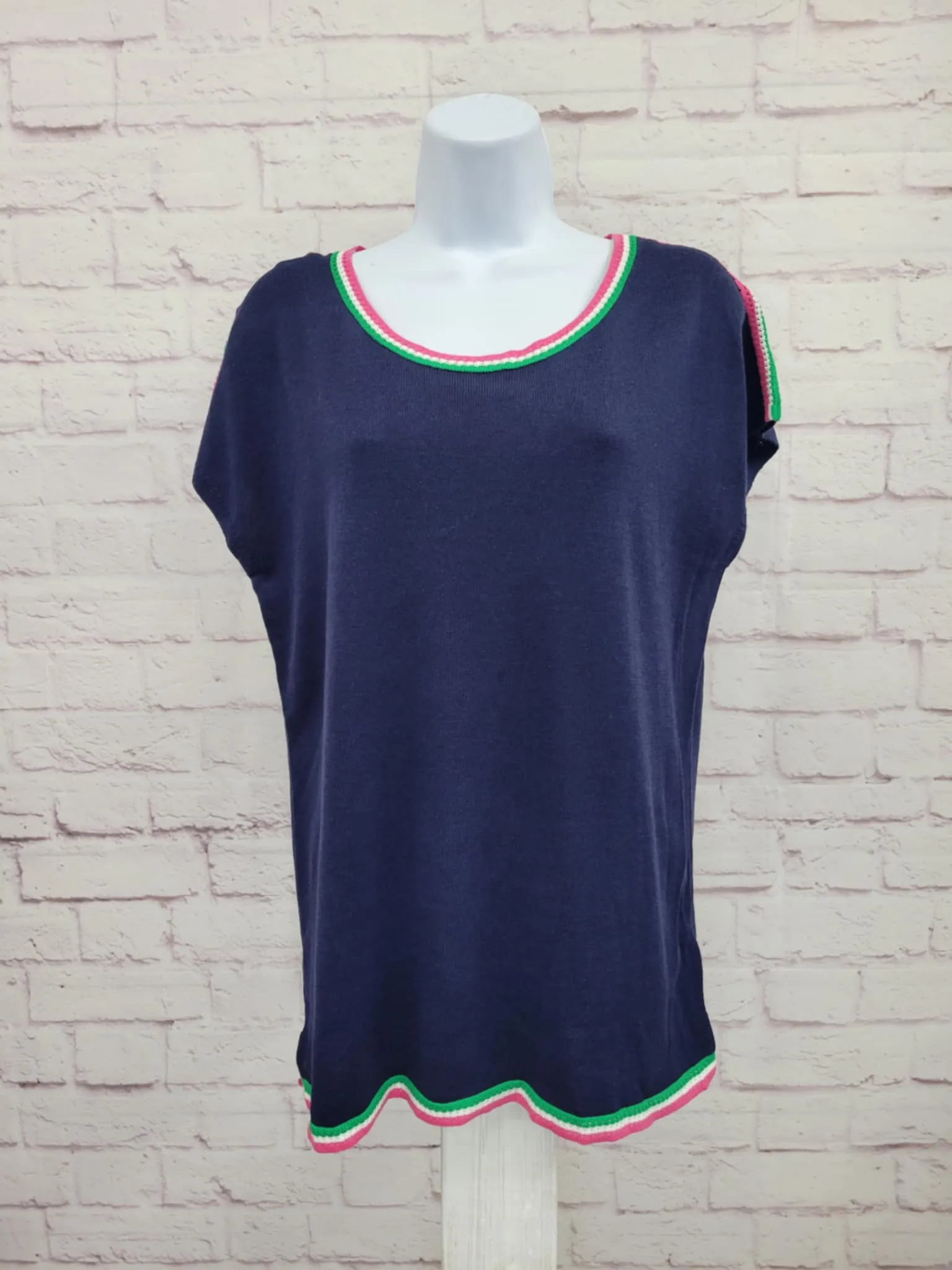 XLARGE TWILIGHT A648157 Belle by Kim Gravel Pop Color Crochet Trim Sweater